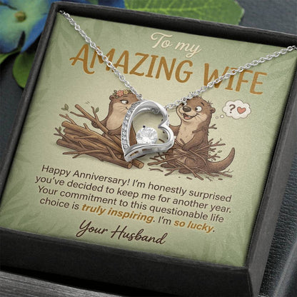 To My Wife Necklace From Husband, Funny Anniversary Gift For Her, I'm So Lucky - Love Knot Necklace-LKN13584