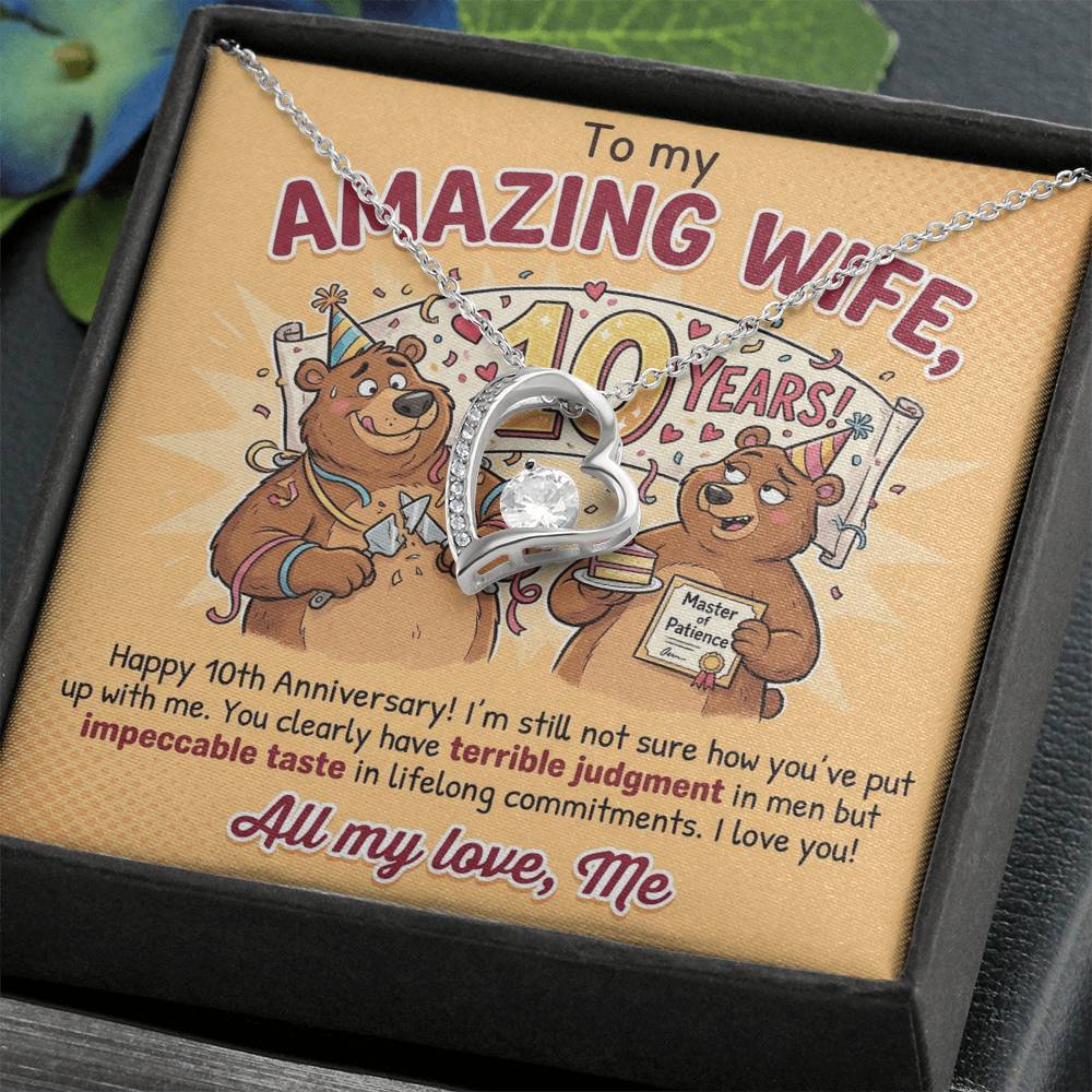 To My Wife Necklace From Husband, 10th Anniversary Gift for Her, Funny Romantic Message Card - Love Knot Necklace-LKN83800