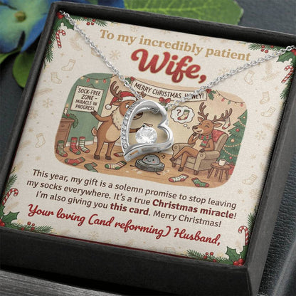 To My Wife Necklace From Husband, Funny Christmas Gift for My Patient Wife, Holiday Jewelry Gift, Love Knot Necklace-LKN82596