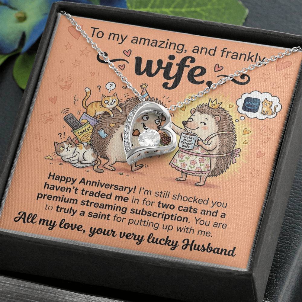 To My Wife Necklace From Husband, Happy Anniversary Gift for Wife, Funny Cat Themed Jewelry Gift, Love Knot Necklace-LKN90364