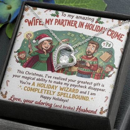 To My Wife Necklace From Husband, Funny Christmas Gift, Holiday Present for Her, My Partner in Crime - Love Knot Necklace-LKN24972