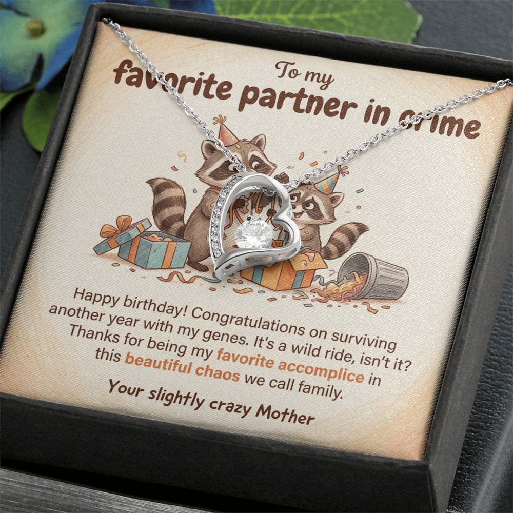 To My Partner in Crime Necklace From Mom - Happy Birthday Gift for Daughter, Funny Family Gift, Love Knot Necklace-LKN50931