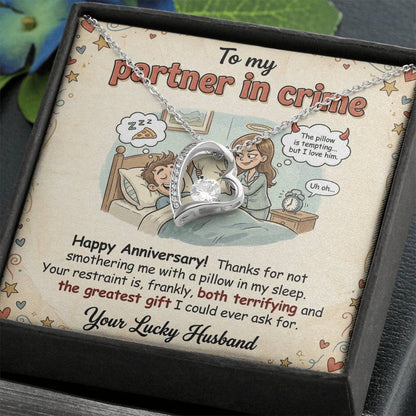 To My Partner In Crime Necklace From Husband, Funny Anniversary Gift For Wife, Love Knot Necklace-LKN96079