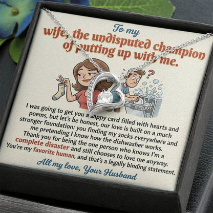 To My Wife Necklace From Husband, Funny Anniversary Gift, Birthday Gift for The Undisputed Champion, Love Knot Necklace-LKN74787