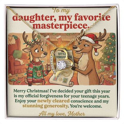 To My Daughter Necklace From Mother, Funny Christmas Gift, Official Forgiveness For Teenage Years, Gift for Daughter, Love Knot Necklace-LKN12006