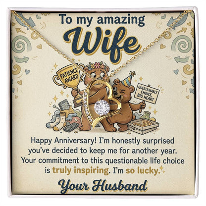 To My Wife Necklace From Husband - Funny Anniversary Gift for Her, Humorous Jewelry Gift from Hubby Love Knot Necklace-LKN44773