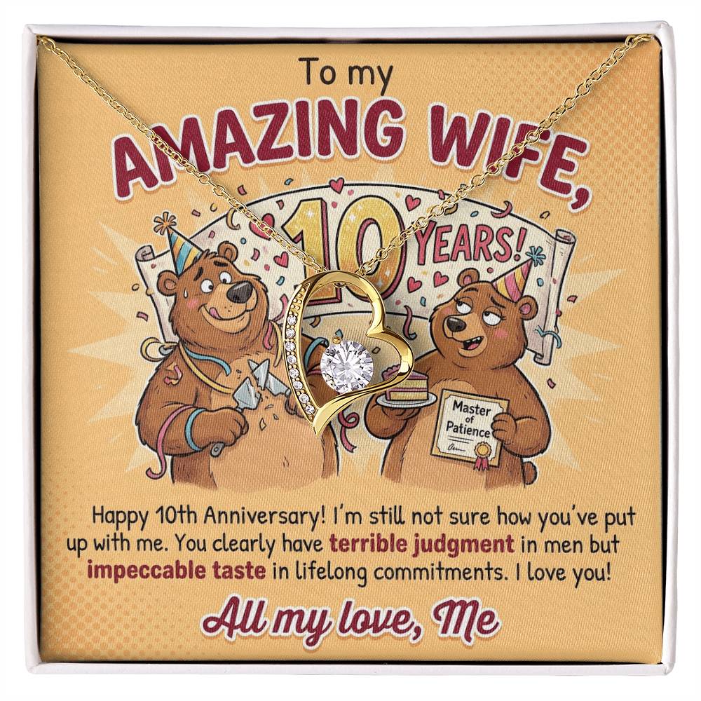 To My Wife Necklace From Husband, 10th Anniversary Gift for Her, Funny Romantic Message Card - Love Knot Necklace-LKN83800