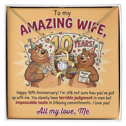 To My Wife Necklace From Husband, 10th Anniversary Gift for Her, Funny Romantic Message Card - Love Knot Necklace-LKN83800