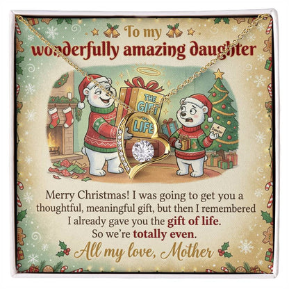 To My Daughter Necklace From Mother, Funny Christmas Gift, Mom to Daughter Holiday Present, Gift of Life Joke, Love Knot Necklace-LKN47120