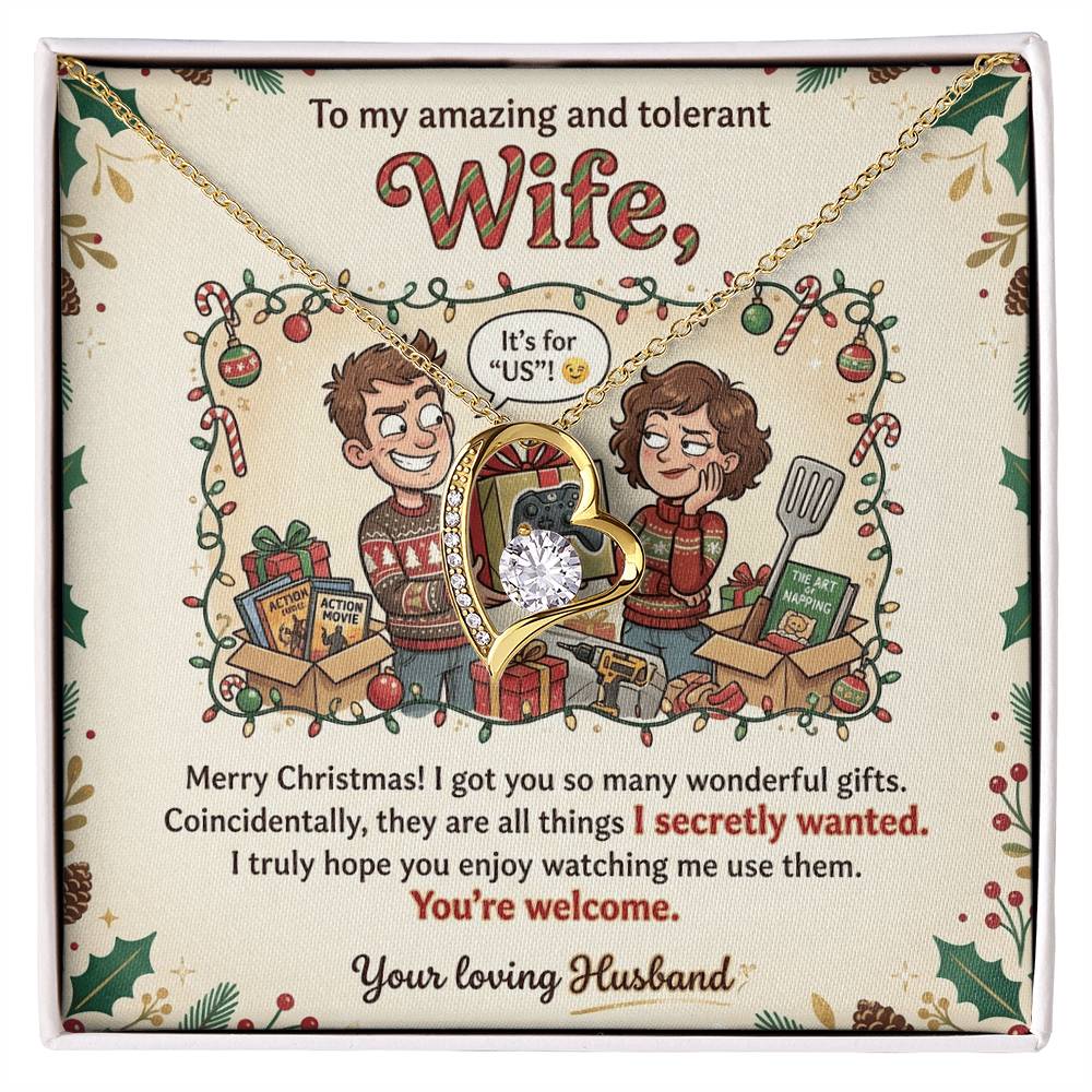 To My Wife Necklace From Husband, Funny Christmas Gift for Your Amazing and Tolerant Wife, Holiday Gift Idea, Love Knot Necklace-LKN59643