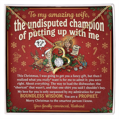 To My Wife Necklace From Husband, Funny Christmas Gift, Romantic Anniversary Present, Boundless Wisdom, Love Knot Necklace-LKN14931