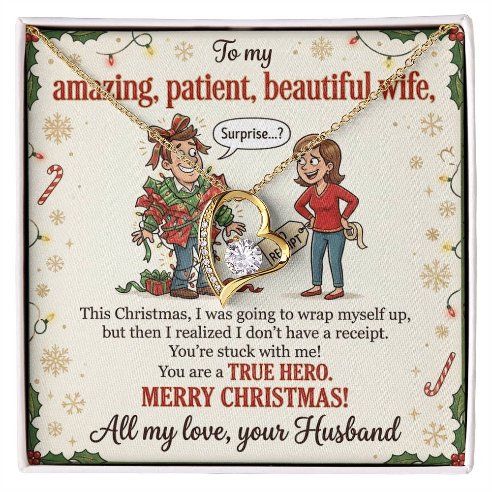 To My Wife Necklace From Husband, Funny Christmas Gift for Her, You're A True Hero, Merry Christmas Gift - Love Knot Necklace-LKN90217