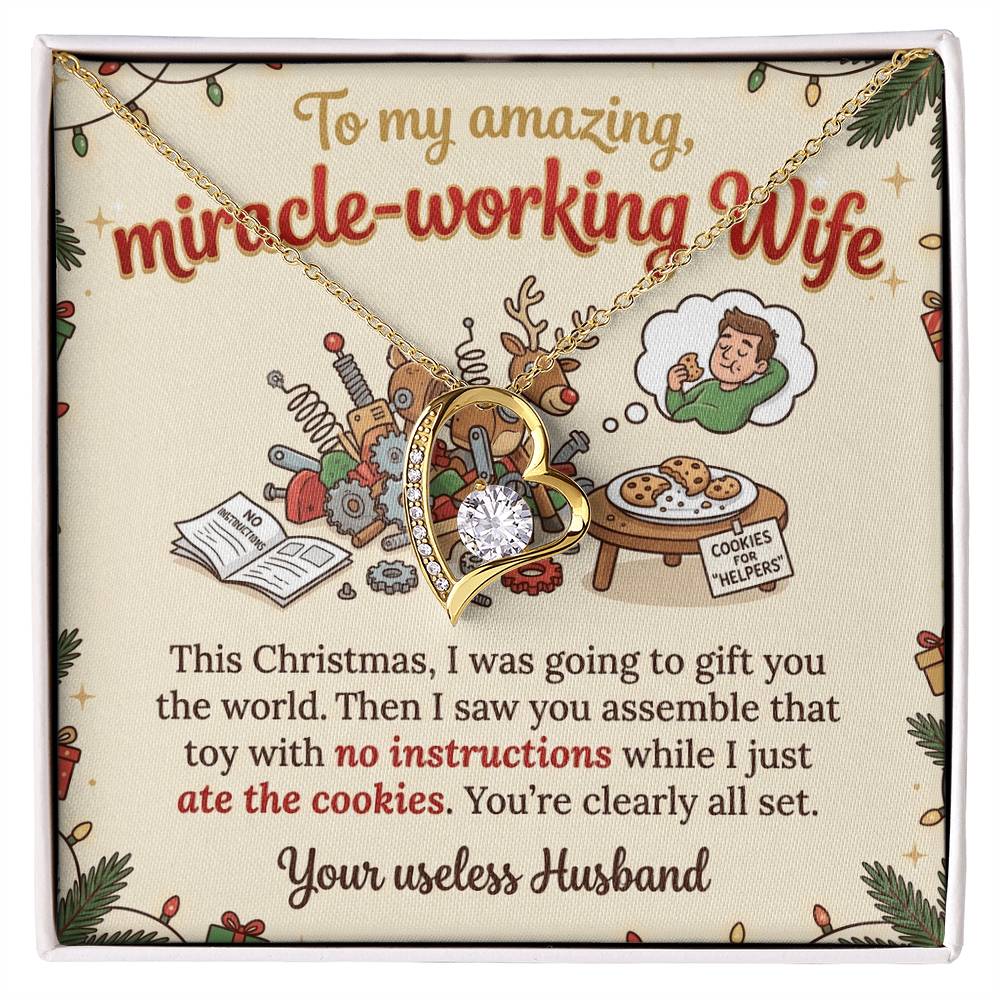 To My Wife Necklace From Husband, Funny Christmas Gift For Her, Miracle-Working Wife, Love Knot Necklace-LKN74647
