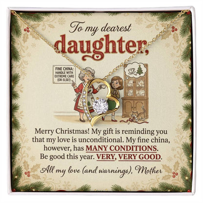 To My Daughter Necklace From Mother, Funny Christmas Gift for Daughter, Mother Daughter Holiday Gift - Love Knot Necklace-LKN91830