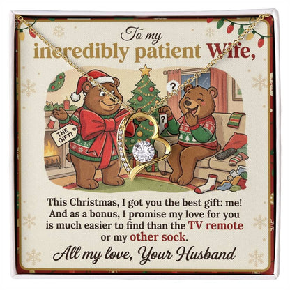 To My Wife Necklace From Husband, Funny Christmas Gift For Patient Wife, Anniversary, Birthday Gift - Love Knot Necklace-LKN77680