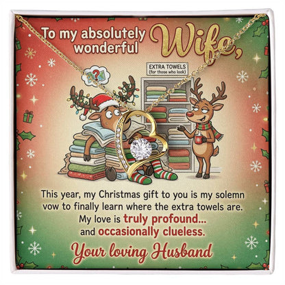 To My Wife Necklace From Husband, Funny Christmas Gift for Her - Extra Towels Joke, Love Knot Necklace-LKN33390
