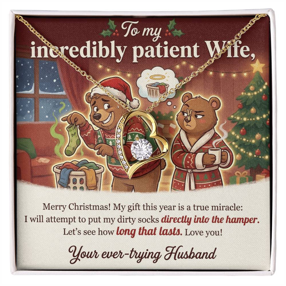 To My Incredibly Patient Wife Necklace From Husband, Funny Christmas Gift, Humorous Holiday Present - Love Knot Necklace-LKN90892