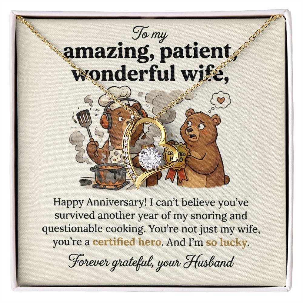 To My Wife Necklace From Husband, Funny Anniversary Gift, Certified Hero Wife Present, Love Knot Necklace-LKN59487