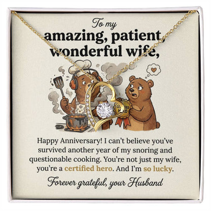 To My Wife Necklace From Husband, Funny Anniversary Gift, Certified Hero Wife Present, Love Knot Necklace-LKN59487