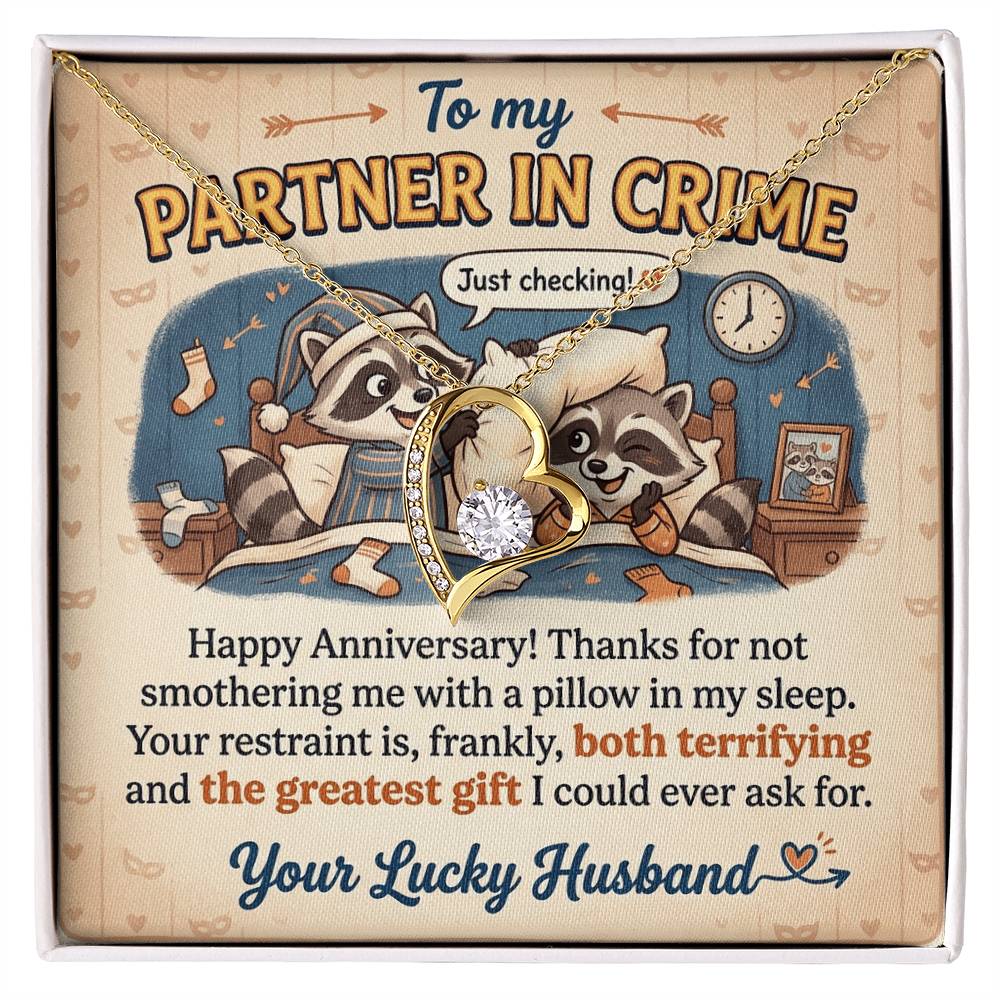 To My Partner In Crime Necklace From Husband, Funny Anniversary Gift for Wife, Romantic Husband to Wife Gift, Love Knot Necklace-LKN62891