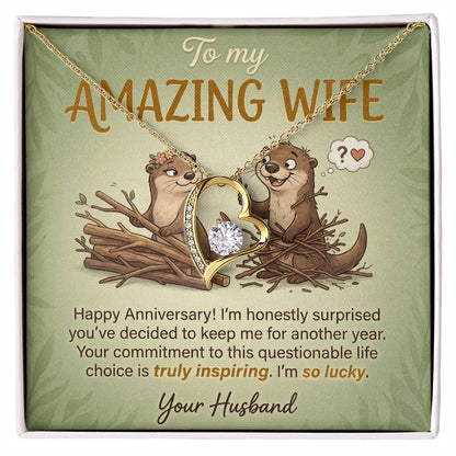 To My Wife Necklace From Husband, Funny Anniversary Gift For Her, I'm So Lucky - Love Knot Necklace-LKN13584
