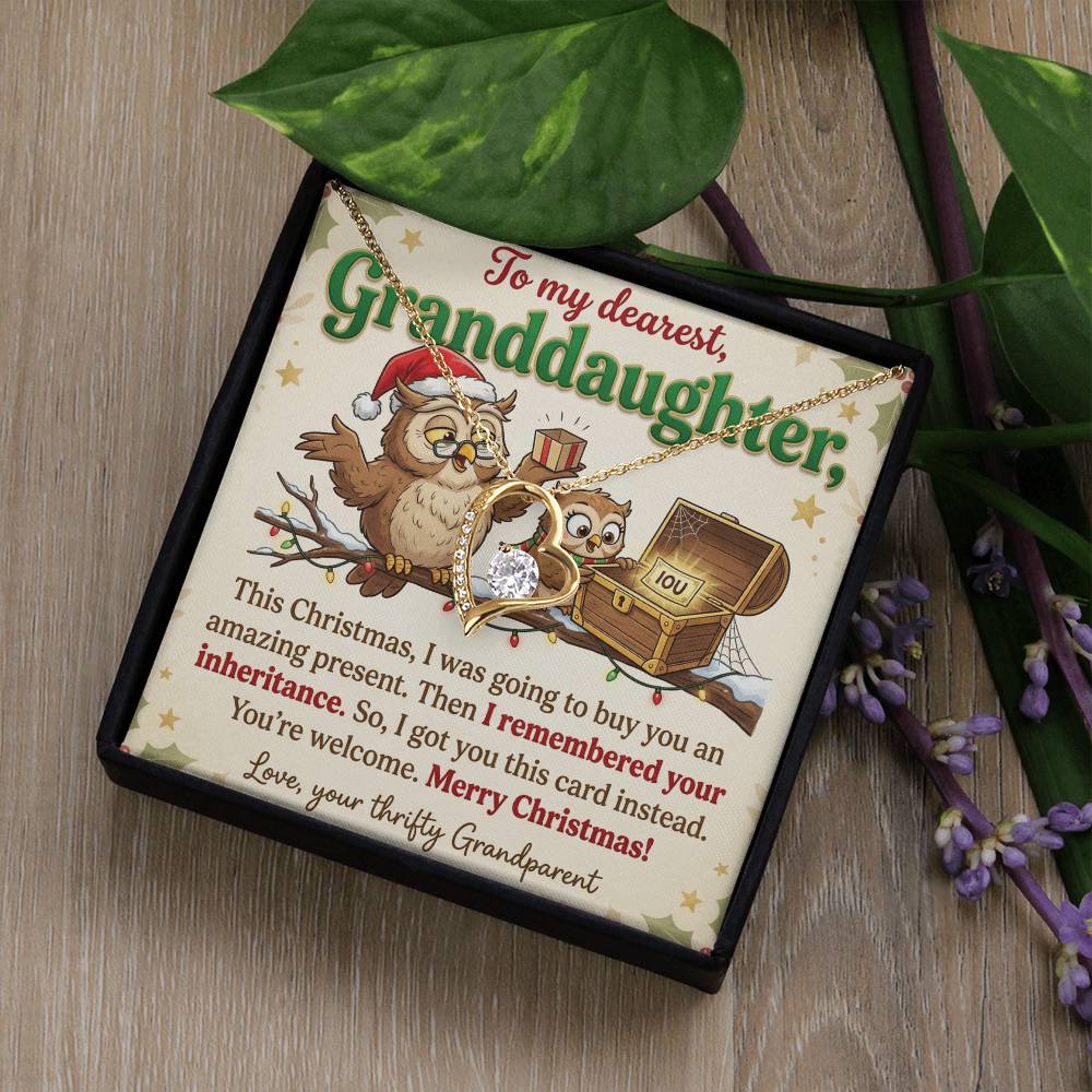 To My Granddaughter Necklace From Grandparent - Funny Christmas Gift, Thrifty Grandparent Inheritance Joke, Love Knot Necklace-LKN22401