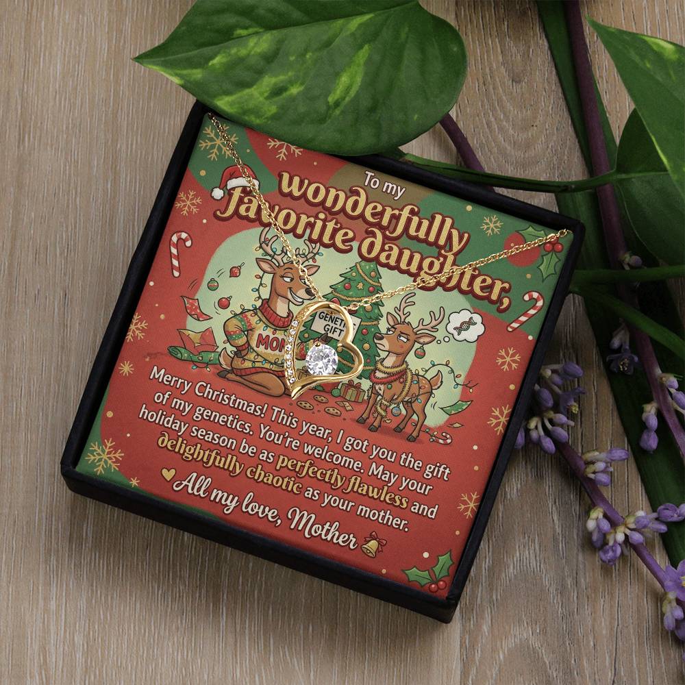 To My Daughter Necklace From Mother, Funny Christmas Gift, Holiday Gift for Daughter, Humorous Message Card, Love Knot Necklace-LKN64727