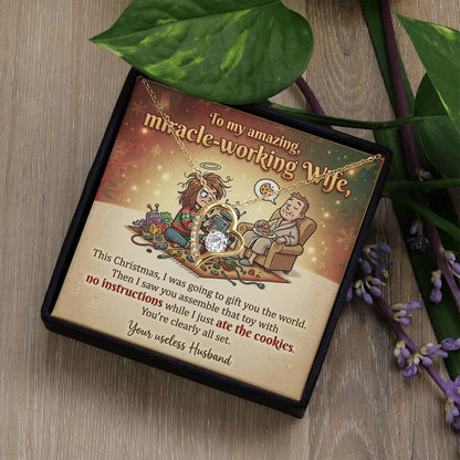 To My Wife Necklace From Husband, Funny Christmas Gift For Her, Miracle-Working Wife, Holiday Gift, Love Knot Necklace-LKN55827