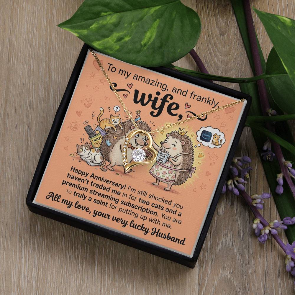 To My Wife Necklace From Husband, Happy Anniversary Gift for Wife, Funny Cat Themed Jewelry Gift, Love Knot Necklace-LKN90364