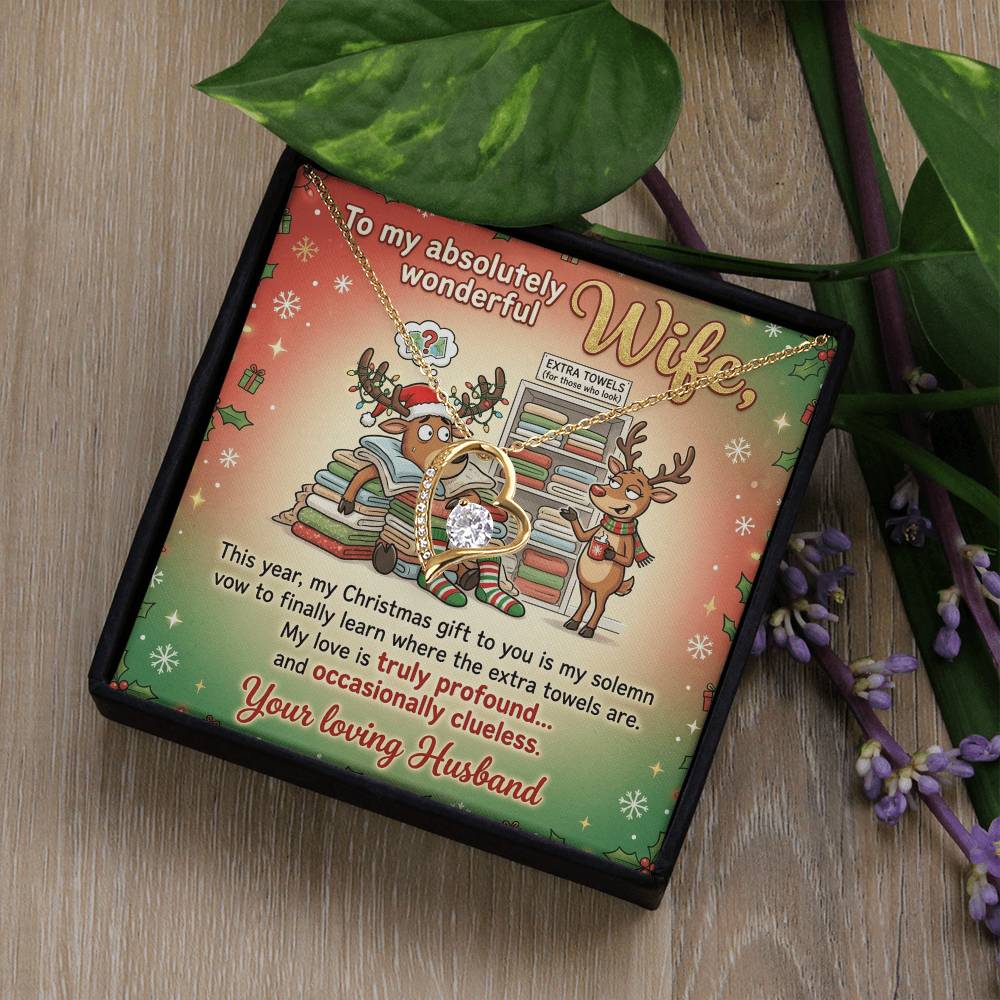 To My Wife Necklace From Husband, Funny Christmas Gift for Her - Extra Towels Joke, Love Knot Necklace-LKN33390