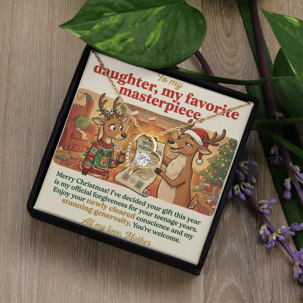 To My Daughter Necklace From Mother, Funny Christmas Gift, Official Forgiveness For Teenage Years, Gift for Daughter, Love Knot Necklace-LKN12006