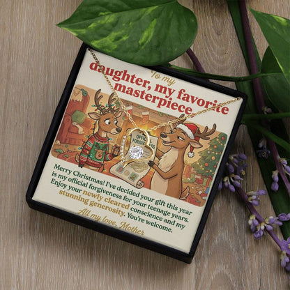 To My Daughter Necklace From Mother, Funny Christmas Gift, Official Forgiveness For Teenage Years, Gift for Daughter, Love Knot Necklace-LKN12006