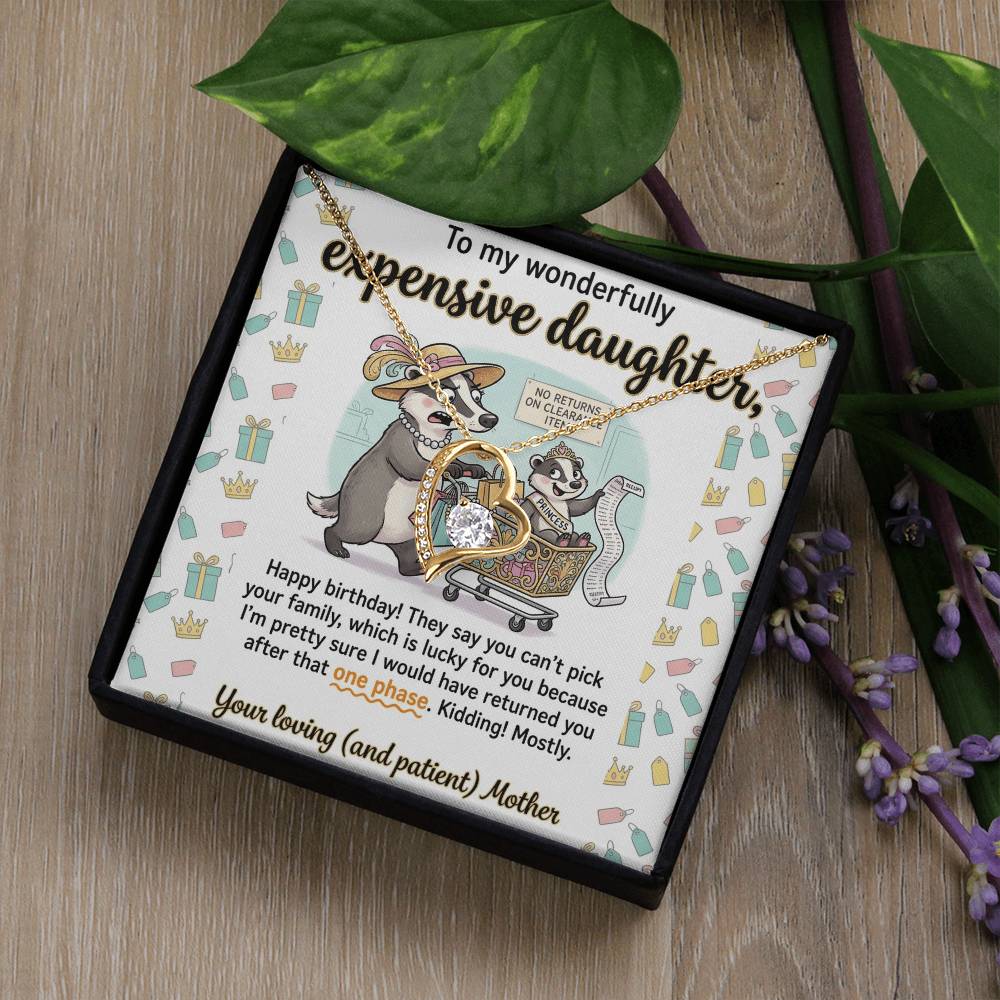 To My Daughter Necklace From Mother, Funny Happy Birthday Gift, Sentimental Gift for Daughter from Mom, Expensive Daughter, Love Knot Necklace-LKN83459