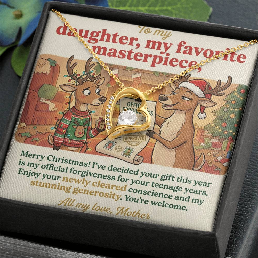 To My Daughter Necklace From Mother, Funny Christmas Gift, Official Forgiveness For Teenage Years, Gift for Daughter, Love Knot Necklace-LKN12006