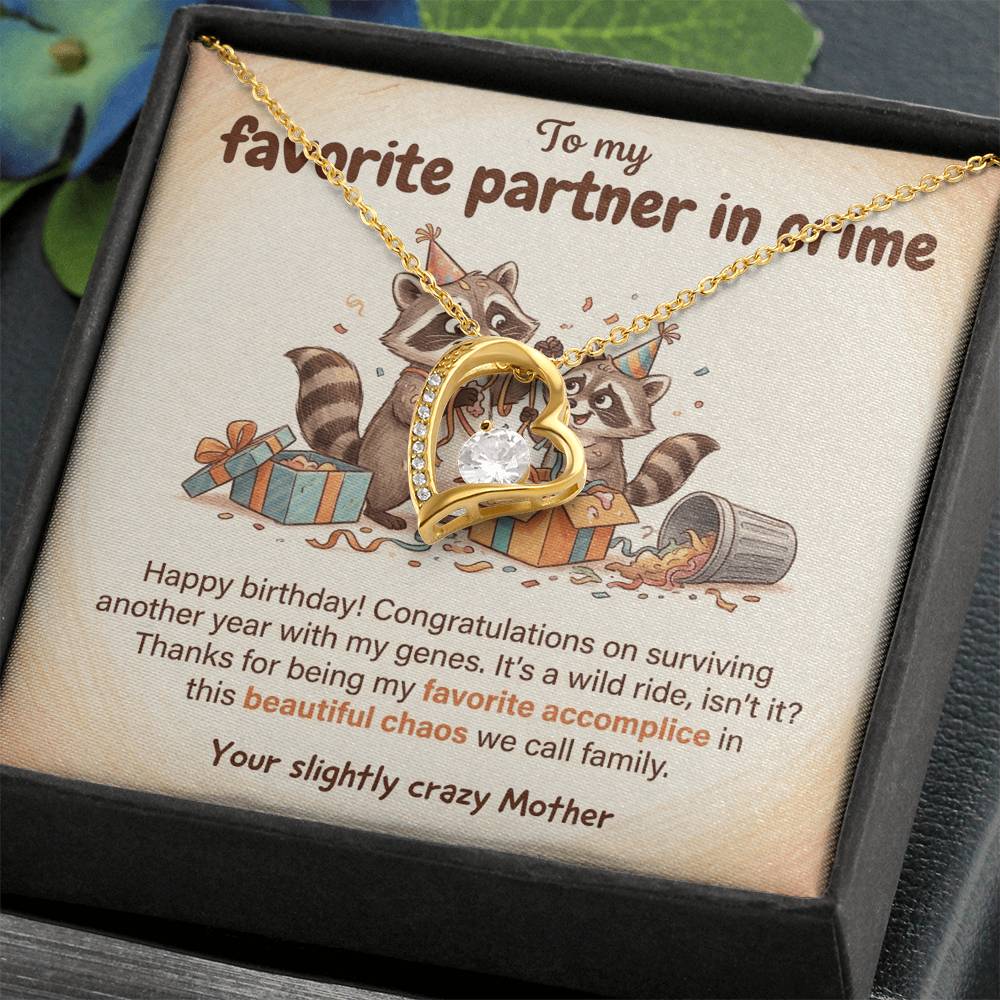 To My Partner in Crime Necklace From Mom - Happy Birthday Gift for Daughter, Funny Family Gift, Love Knot Necklace-LKN50931