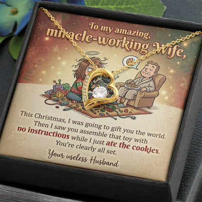 To My Wife Necklace From Husband, Funny Christmas Gift For Her, Miracle-Working Wife, Holiday Gift, Love Knot Necklace-LKN55827