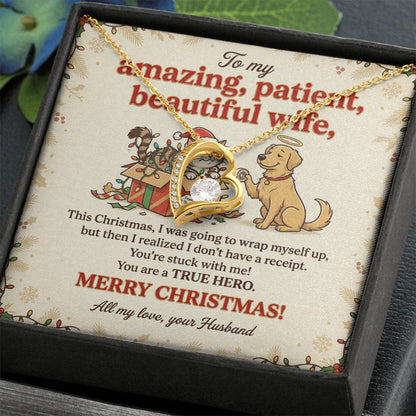 To My Wife Necklace From Husband, Funny Christmas Gift, Gift for Her, You are a True Hero, Love Knot Necklace-LKN13751