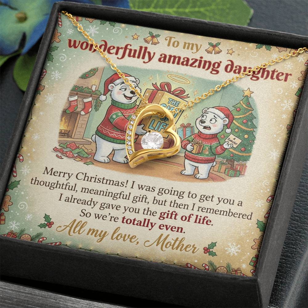 To My Daughter Necklace From Mother, Funny Christmas Gift, Mom to Daughter Holiday Present, Gift of Life Joke, Love Knot Necklace-LKN47120