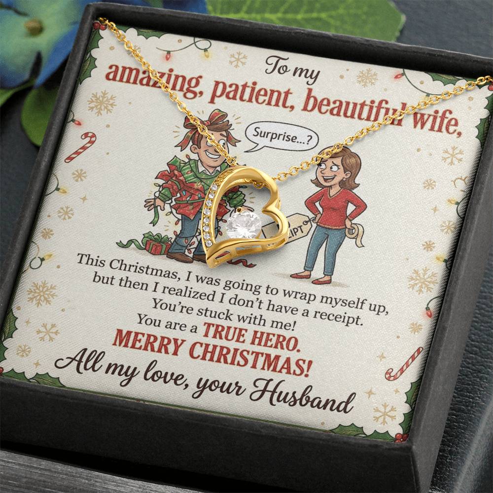 To My Wife Necklace From Husband, Funny Christmas Gift for Her, You're A True Hero, Merry Christmas Gift - Love Knot Necklace-LKN90217