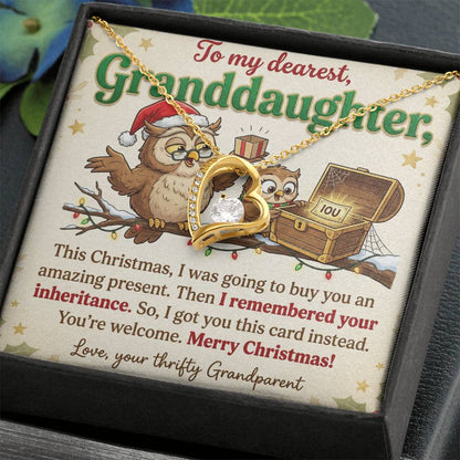 To My Granddaughter Necklace From Grandparent - Funny Christmas Gift, Thrifty Grandparent Inheritance Joke, Love Knot Necklace-LKN22401