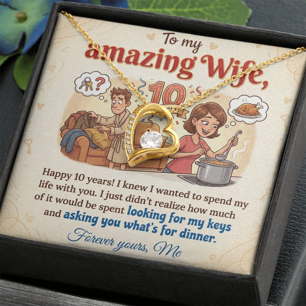 To My Wife Necklace From Me - Funny 10 Year Anniversary Gift for Her - Love Knot Necklace-LKN10687