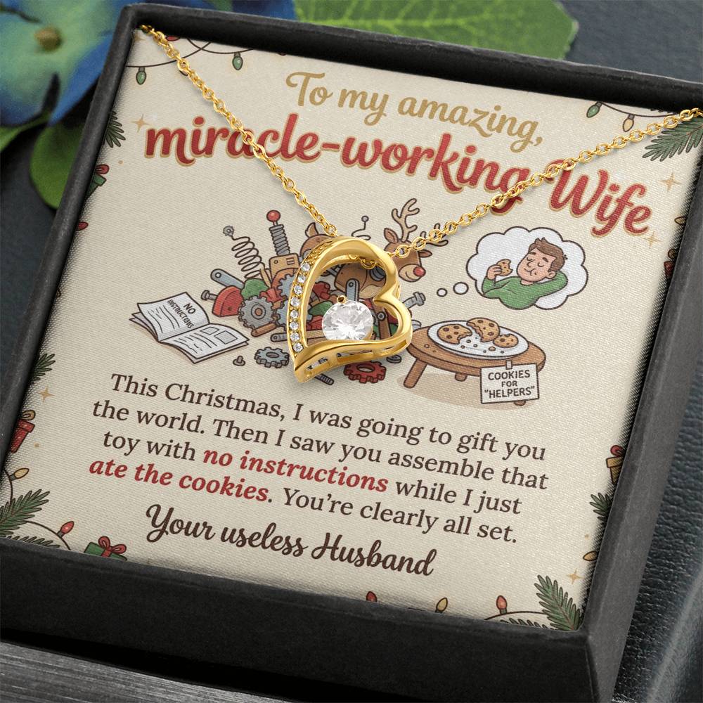 To My Wife Necklace From Husband, Funny Christmas Gift For Her, Miracle-Working Wife, Love Knot Necklace-LKN74647