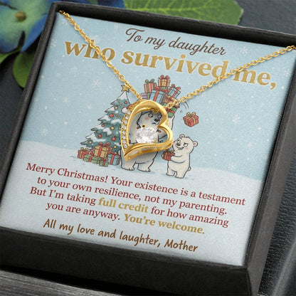 To My Daughter Necklace From Mother, Funny Christmas Gift, You Survived Me, Love Knot Necklace-LKN33664