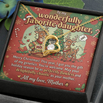 To My Daughter Necklace From Mother, Funny Christmas Gift, Holiday Gift for Daughter, Humorous Message Card, Love Knot Necklace-LKN64727