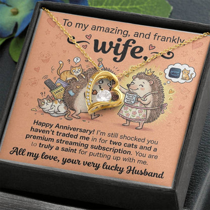 To My Wife Necklace From Husband, Happy Anniversary Gift for Wife, Funny Cat Themed Jewelry Gift, Love Knot Necklace-LKN90364