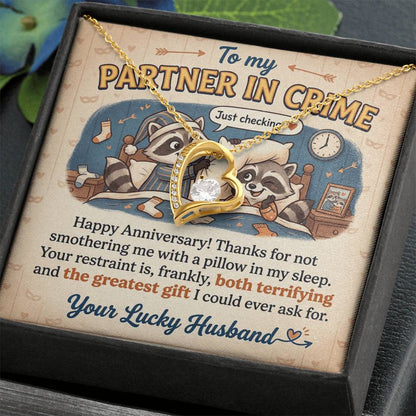 To My Partner In Crime Necklace From Husband, Funny Anniversary Gift for Wife, Romantic Husband to Wife Gift, Love Knot Necklace-LKN62891