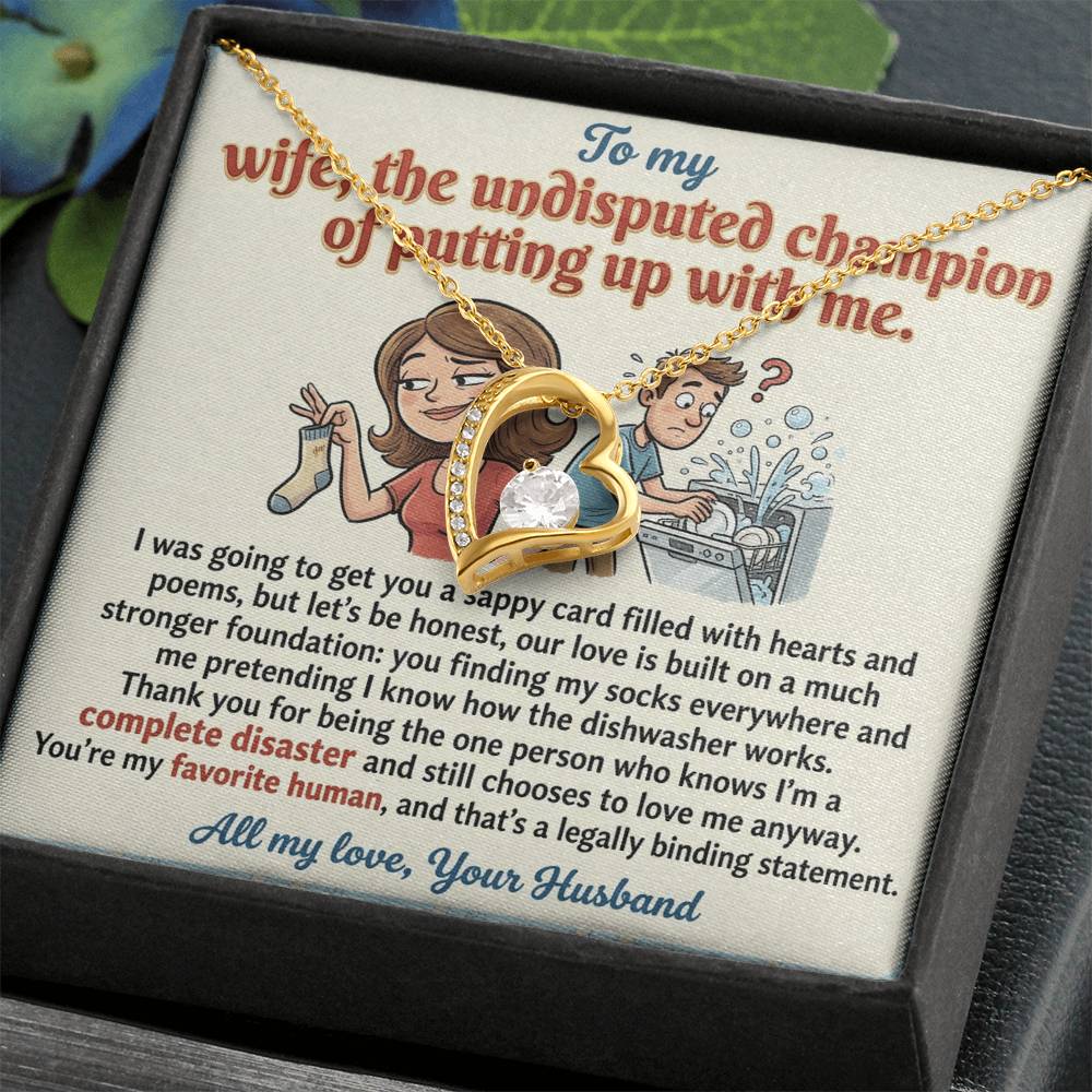 To My Wife Necklace From Husband, Funny Anniversary Gift, Birthday Gift for The Undisputed Champion, Love Knot Necklace-LKN74787