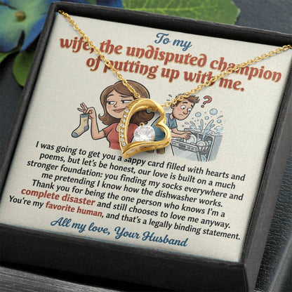 To My Wife Necklace From Husband, Funny Anniversary Gift, Birthday Gift for The Undisputed Champion, Love Knot Necklace-LKN74787