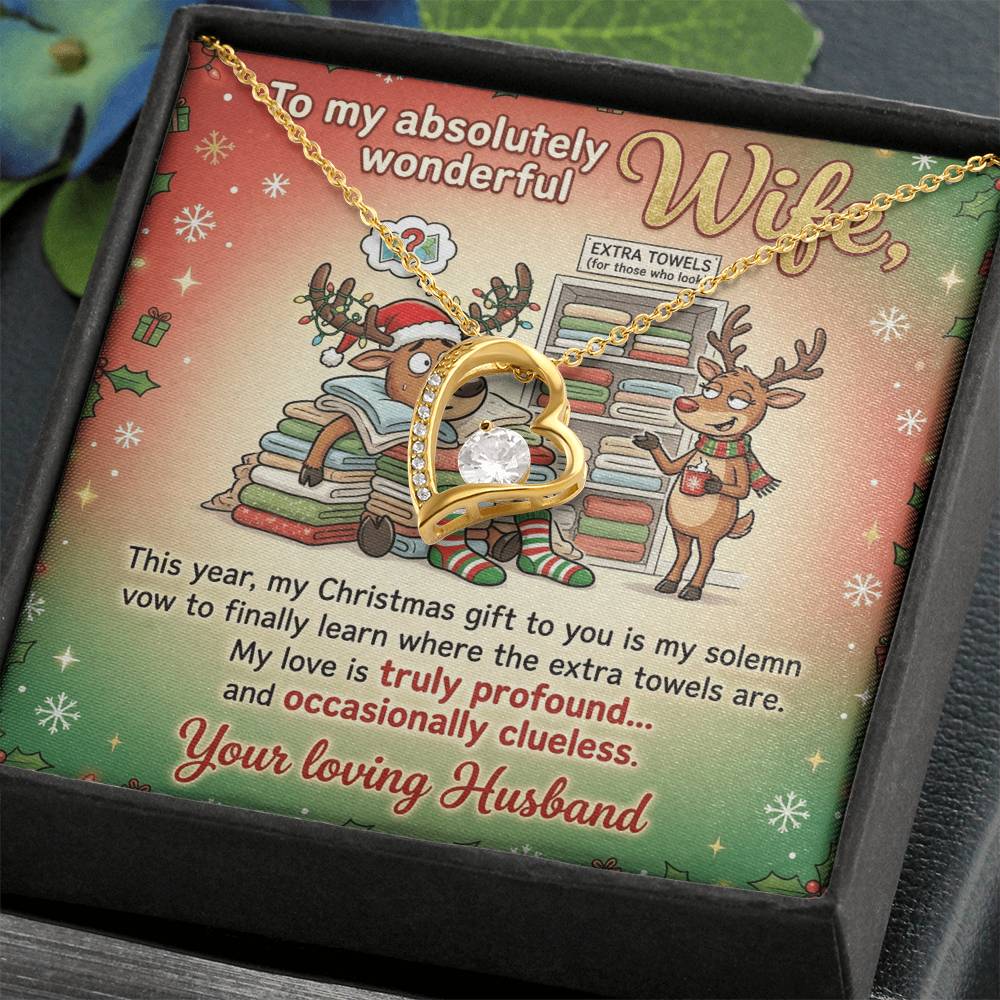 To My Wife Necklace From Husband, Funny Christmas Gift for Her - Extra Towels Joke, Love Knot Necklace-LKN33390