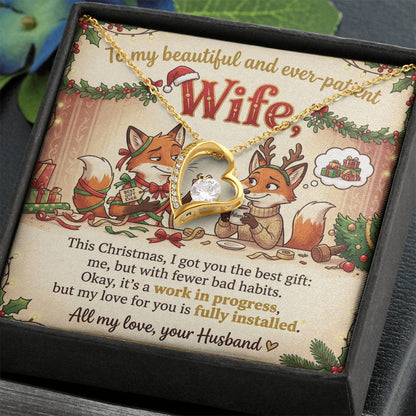 To My Wife Necklace From Husband, Funny Christmas Gift, Holiday Jewelry, Gift for Ever-Patient Wife - Love Knot Necklace-LKN16772